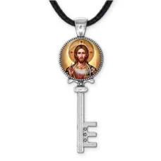 Кулон ключ, цвет серебро, со шнурком, Иисус Христос C1129043