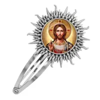 Заколка металлическая, цвет серебро, Иисус Христос C1129045