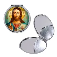 Круглое складное зеркало, цвет серебро, Иисус Христос C1130016