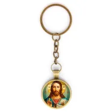 Круглый брелок, цвет бронза, с цепочкой, Иисус Христос C1130018