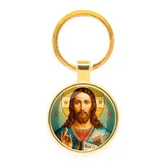 Круглый брелок, цвет золото, Иисус Христос C1130019