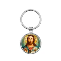 Круглый брелок, цвет серебро, Иисус Христос C1130021