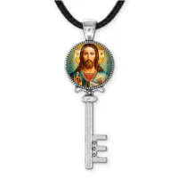 Кулон ключ, цвет серебро, со шнурком, Иисус Христос C1130043