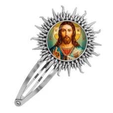Заколка металлическая, цвет серебро, Иисус Христос C1130045