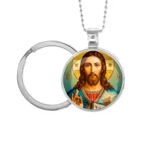 Кулон-брелок, цвет серебро, с цепочкой и кольцом, Иисус Христос C1130054