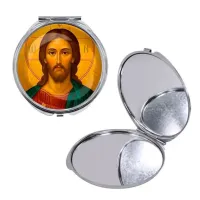 Круглое складное зеркало, цвет серебро, Иисус Христос C1131016