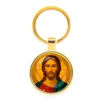 Круглый брелок, цвет золото, Иисус Христос C1131019