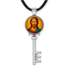 Кулон ключ, цвет серебро, со шнурком, Иисус Христос C1131043