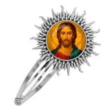 Заколка металлическая, цвет серебро, Иисус Христос C1131045
