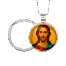 Кулон-брелок, цвет серебро, с цепочкой и кольцом, Иисус Христос C1131054