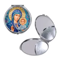 Круглое складное зеркало, цвет серебро, Матерь Божия C1133016