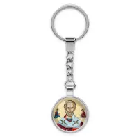Круглый брелок, цвет серебро, с цепочкой, Николай Чудотворец C1139022