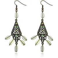 Серьги Лист со стразами, цвет зеленый UD224-g