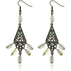 Серьги Лист со стразами, цвет зеленый UD224-g