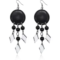 Серьги Круг с бусинами, цвет черный UD225