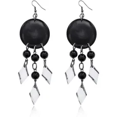 Серьги Круг с бусинами, цвет черный UD225