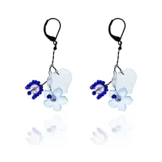 Серьги Лист и цветок с бисером, цвет синий UD232-b