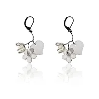 Серьги Лист и цветок с бисером, цвет черный UD232-l