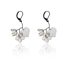 Серьги Лист и цветок с бисером, цвет черный UD232-l