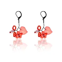 Серьги Лист и цветок с бисером, цвет красный UD232-r