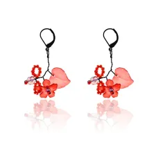 Серьги Лист и цветок с бисером, цвет красный UD232-r