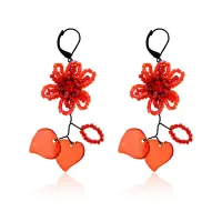 Серьги Цветок и листья, цвет красный UD233-r