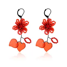 Серьги Цветок и листья, цвет красный UD233-r