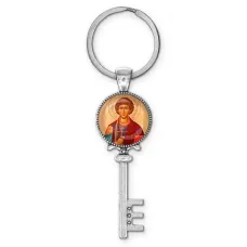Брелок ключ, цвет серебро, с кольцом для ключей, Пантелеймон Целитель C1144044