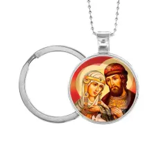 Кулон-брелок, цвет серебро, с цепочкой и кольцом, Петр и Феврония C1145054