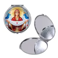 Круглое складное зеркало, цвет серебро, Покров Божией Матери C1146016