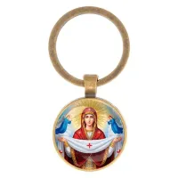 Круглый брелок, цвет бронза, Покров Божией Матери C1146017