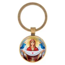 Круглый брелок, цвет бронза, Покров Божией Матери C1146017