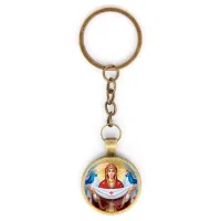 Круглый брелок, цвет бронза, с цепочкой, Покров Божией Матери C1146018