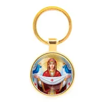 Круглый брелок, цвет золото, Покров Божией Матери C1146019