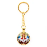 Круглый брелок, цвет золото, с цепочкой, Покров Божией Матери C1146020