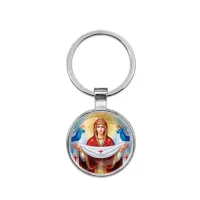 Круглый брелок, цвет серебро, Покров Божией Матери C1146021