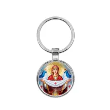 Круглый брелок, цвет серебро, Покров Божией Матери C1146021