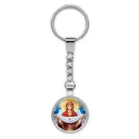 Круглый брелок, цвет серебро, с цепочкой, Покров Божией Матери C1146022