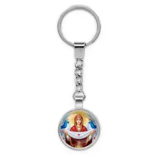 Круглый брелок, цвет серебро, с цепочкой, Покров Божией Матери C1146022