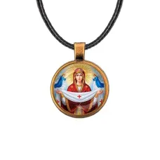 Кулон, цвет бронза, со шнурком, Покров Божией Матери C1146029