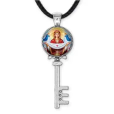 Кулон ключ, цвет серебро, со шнурком, Покров Божией Матери C1146043