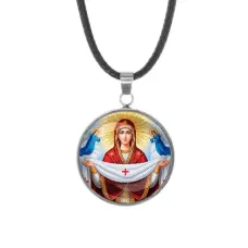 Кулон, нержавеющая сталь, со шнурком, Покров Божией Матери C1146062