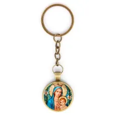 Круглый брелок, цвет бронза, с цепочкой, Пресвятая Богородица C1147018