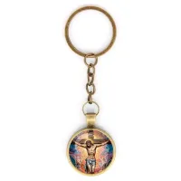 Круглый брелок, цвет бронза, с цепочкой, Распятие C1149018