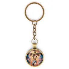 Круглый брелок, цвет бронза, с цепочкой, Распятие C1149018