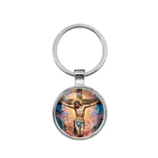 Круглый брелок, цвет серебро, Распятие C1149021