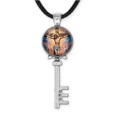 Кулон ключ, цвет серебро, со шнурком, Распятие C1149043