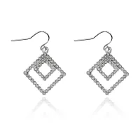 Серьги Два ромба с прозрачными стразами UD260-W