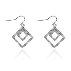 Серьги Два ромба с прозрачными стразами UD260-W