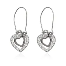 Серьги Два сердца со стразами, цвет серебряный UD262-s